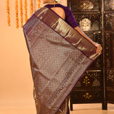 Purple With All Over Strips And Butti On Kanjivaram Silk Saree