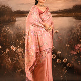 Dusty Pink Checkered With Multicolor Floral Motif Border Designer Saree