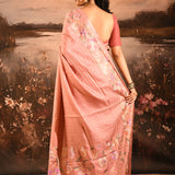 Dusty Pink Checkered With Multicolor Floral Motif Border Designer Saree