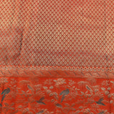 Teal And Rust Orange Gold Zari Checks Pure Silk Kanjivaram Saree With Shikargah Border And Pallu