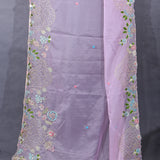 Mauve Organza Saree With Hand Embroidered Multicolour Paisley & Floral Border