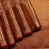 Deep Maroon Gold Zari All Over Jaal Pure Silk Kanjivaram Saree With Heavy Contrast Gold Pallu