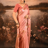 Dusty Rose Dotted Weave With Floral Leaf Border Designer Saree