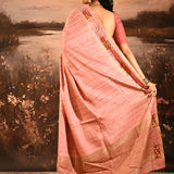 Dusty Rose Dotted Weave With Floral Leaf Border Designer Saree