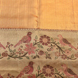 Mustard Gold Meenakari Bird And Floral Jaal Pure Silk Kanjivaram Saree With Contrast Red Pallu