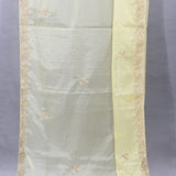 Pista Green Kanjivaram Organza Saree With Gold Sequin Floral Jaal Embroidered Border