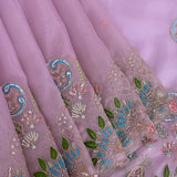 Mauve Organza Saree With Hand Embroidered Multicolour Paisley & Floral Border