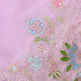 Mauve Organza Saree With Hand Embroidered Multicolour Paisley & Floral Border