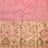 Dark Brown And Pink Silver Zari Bird Floral Jaal Pure Silk Kanjivaram Saree With Contrast Pink Pallu