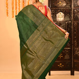Bottle Green With Gols Zari Buttis And Zari Pallu Kanjivaram Silk Saree