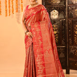 Crimson Red Shikargah Motif Traditional Kanjivaram Silk Saree