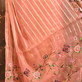 Dusty Rose Sheer Striped With Butterfly And Floral Embroidered Border Designer Saree
