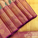 Regal Magenta & Gold Kanjivaram Silk Saree With Geometric Leaf Pattern
