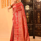 Crimson Red Shikargah Motif Traditional Kanjivaram Silk Saree