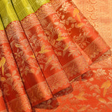 Vibrant Lime-Green & Burnt Orange Kanjivaram Silk Saree