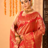 Crimson Red Shikargah Motif Traditional Kanjivaram Silk Saree