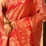 Crimson Red Shikargah Motif Traditional Kanjivaram Silk Saree