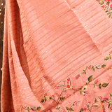 Peach With Gold And Silver Zari Strips With Meenakari Border Embroidery Designer Saree