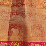 Crimson & Gold Shikargah Motif Kanjivaram Silk Saree With Contrast Border