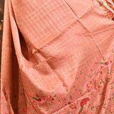 Dusky Rose Pink With Checks And Floral, Bird Motif Border Designer Saree