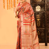 Ruby Red Peacock Jaal Traditional Kanjivaram Silk Saree