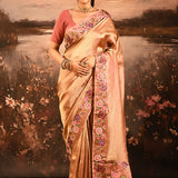 Rose Gold With Butterfly And Floral Motif Border Designer Saree