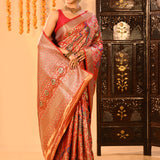 Ruby Red Peacock Jaal Traditional Kanjivaram Silk Saree