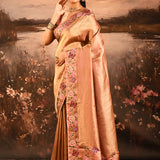 Rose Gold With Butterfly And Floral Motif Border Designer Saree