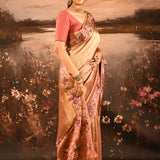 Rose Gold With Butterfly And Floral Motif Border Designer Saree