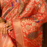 Ruby Red Peacock Jaal Traditional Kanjivaram Silk Saree