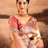 Rose Gold With Butterfly And Floral Motif Border Designer Saree