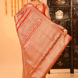 Ruby Red Peacock Jaal Traditional Kanjivaram Silk Saree