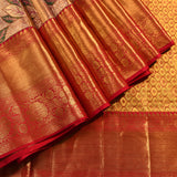 Gold And Red Dual Tone Zari Meenakari Floral Jaal Pure Silk Kanjivaram Saree With Contrast Red Border