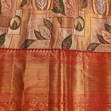 Gold And Red Dual Tone Zari Meenakari Floral Jaal Pure Silk Kanjivaram Saree With Contrast Red Border