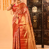 Crimson Red With Floral Jaal And Ornate Zari Pallu In Tissue Kanjivaram Saree