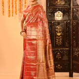 Crimson Red With Floral Jaal And Ornate Zari Pallu In Tissue Kanjivaram Saree
