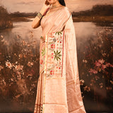 Blush Peach With Paithani Style Elephant Motif Border Designer Saree