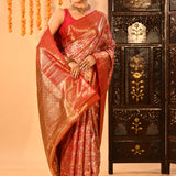 Crimson Red With Floral Jaal And Ornate Zari Pallu In Tissue Kanjivaram Saree