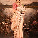 Blush Peach With Paithani Style Elephant Motif Border Designer Saree