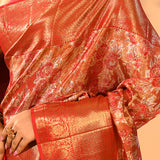 Crimson Red With Floral Jaal And Ornate Zari Pallu In Tissue Kanjivaram Saree