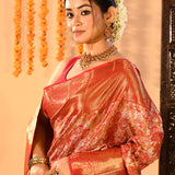Crimson Red With Floral Jaal And Ornate Zari Pallu In Tissue Kanjivaram Saree