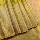 Radiant Lime-Green & Gold Zari Weave Silk Saree