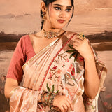 Blush Peach With Paithani Style Elephant Motif Border Designer Saree