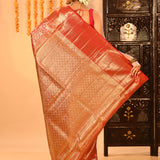 Crimson Red With Floral Jaal And Ornate Zari Pallu In Tissue Kanjivaram Saree