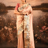 Metallic Onion Pink With Buttis And Swan Highlighted Border Tissue Designer Saree