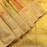 Ivory And Gold Dual Tone Zari Meenakari Floral Jaal Pure Silk Kanjivaram Saree With Contrast Red Border
