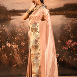 Metallic Onion Pink With Buttis And Swan Highlighted Border Tissue Designer Saree