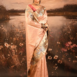 Metallic Onion Pink With Buttis And Swan Highlighted Border Tissue Designer Saree