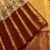 Ivory And Gold Dual Tone Zari Meenakari Floral Jaal Pure Silk Kanjivaram Saree With Contrast Red Border