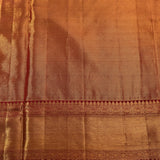 Ivory And Gold Dual Tone Zari Meenakari Floral Jaal Pure Silk Kanjivaram Saree With Contrast Red Border
